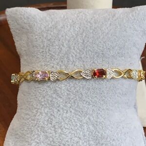 Gold plated 925 silver multi color stone bracelet
